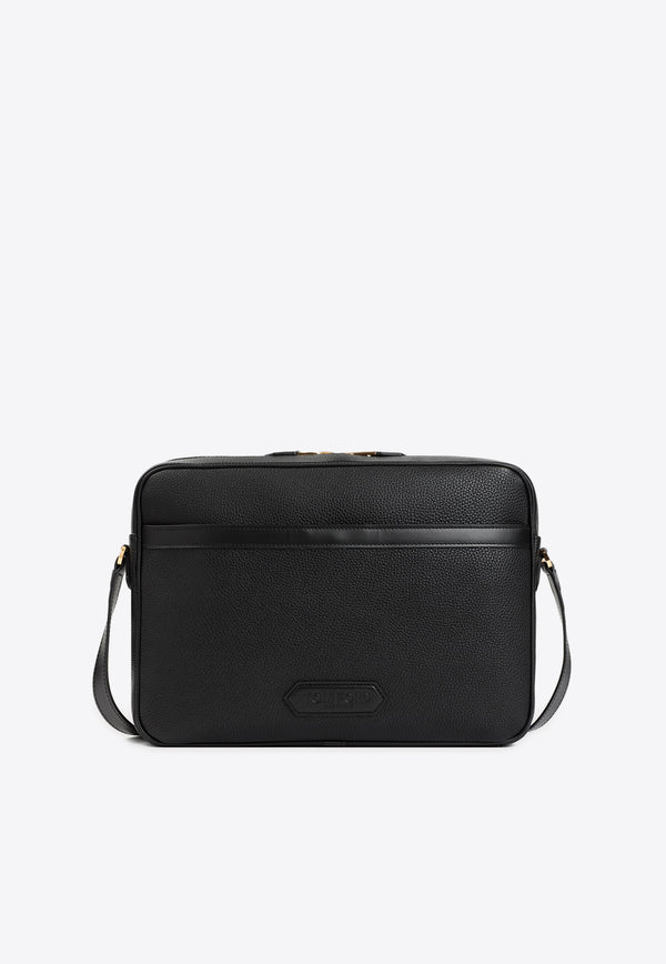 Logo Patch Grained Leather Messenger Bag