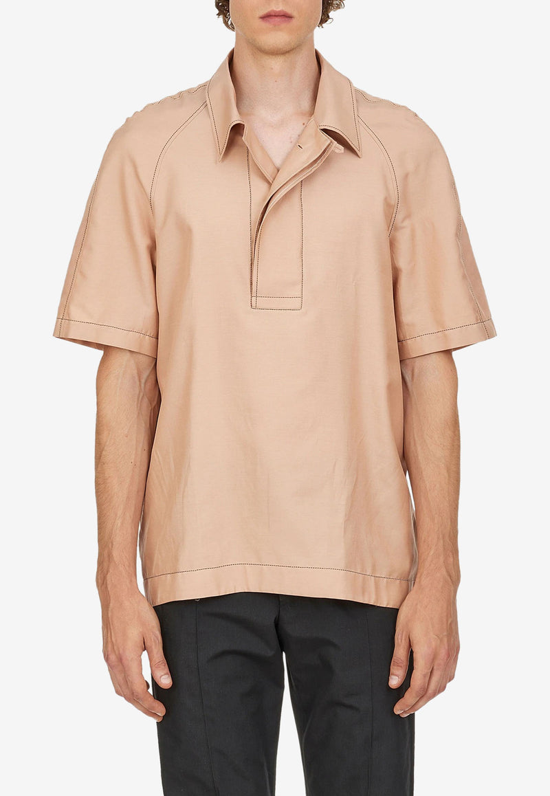 Salvatore Ferragamo Short-Sleeved Shirt in Silk and Cotton Beige 141345 D 752117 AMARETTI