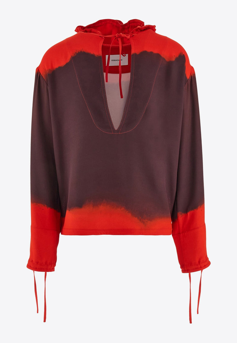 Salvatore Ferragamo Sunset-Print Hooded Sweatshirt Red 143121 B 761592 RED