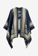 Etro Scarf-Print Cape in Silk Blend Blue 14321-9131 0200