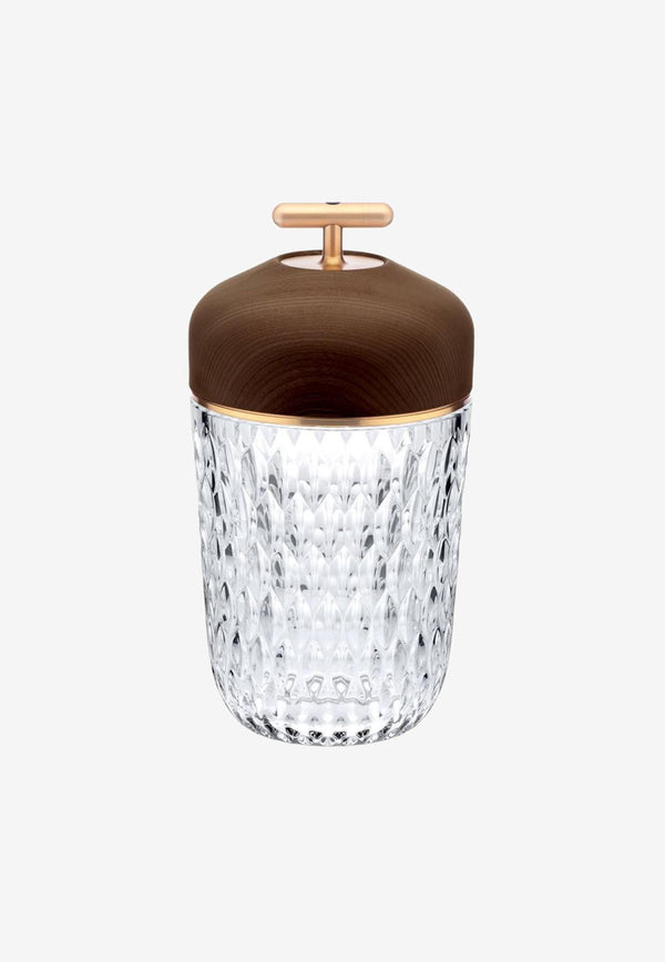 Saint Louis Folia Portable Lamp in Dark Ash Wood and Clear Crystal Transparent 1506E500