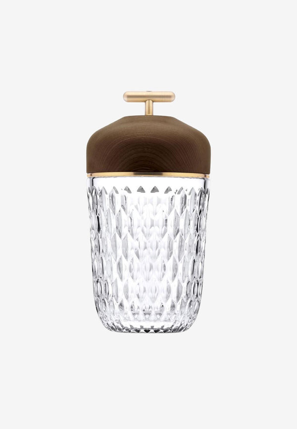 Saint Louis Folia Portable Lamp in Dark Ash Wood and Clear Crystal Transparent 1506E500
