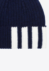 Signature Stripe Rib-Knit Beanie in Cashmere