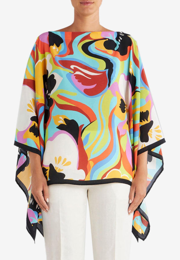 Etro Floral Wave Silk Poncho Multicolor 15804-5164 8000