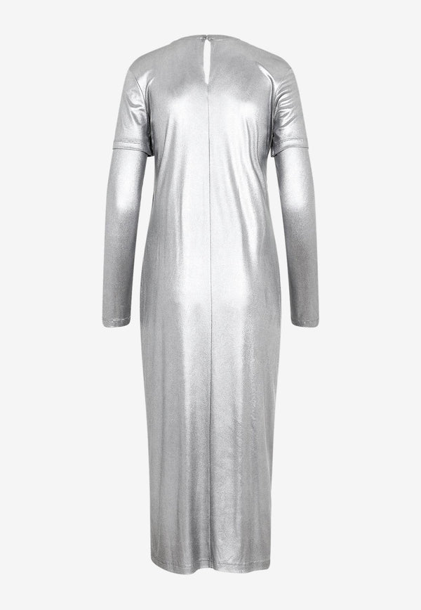 Long-Sleeved Draped Midi Dress