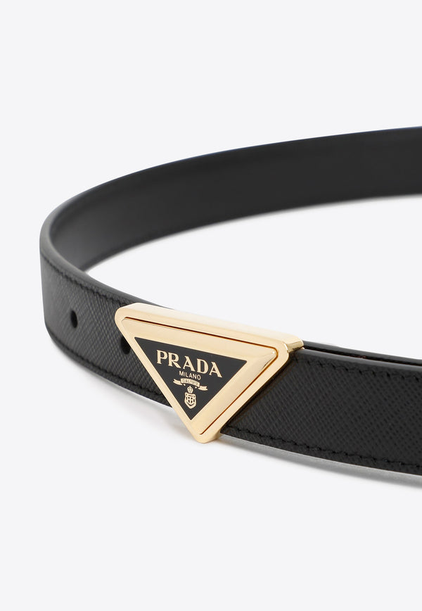 Triangle Logo Buckle Belt in Saffiano Leather
