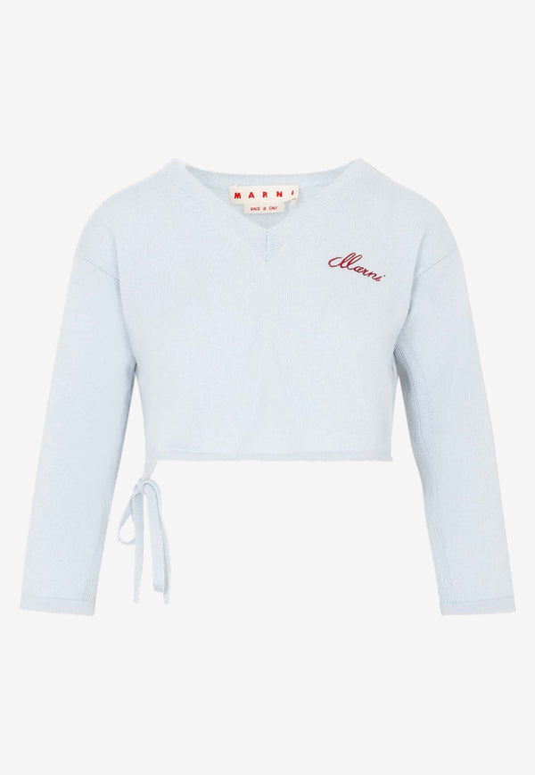 Logo Embroidered Rib Knit Cropped Sweater