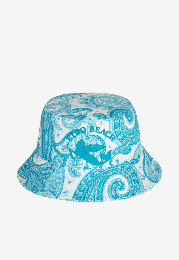 Etro Liquid Paisley Bucket Hat with Cube Logo 16173-5689 0251 Light Blue