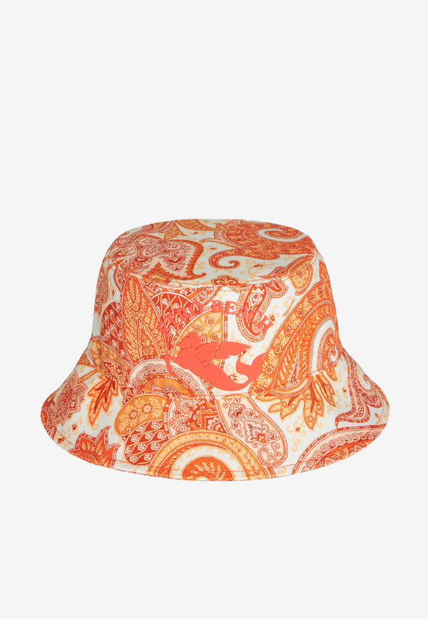 Etro Liquid Paisley Bucket Hat with Cube Logo 16173-5689 0750 Orange