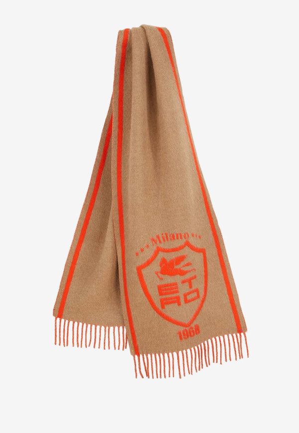 Etro Logo Scarf in Wool and Cashmere Beige 17124-9504 0800