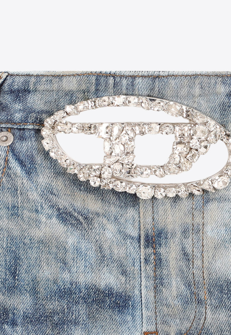 بنطال جينز واسع بشعار كريستالي