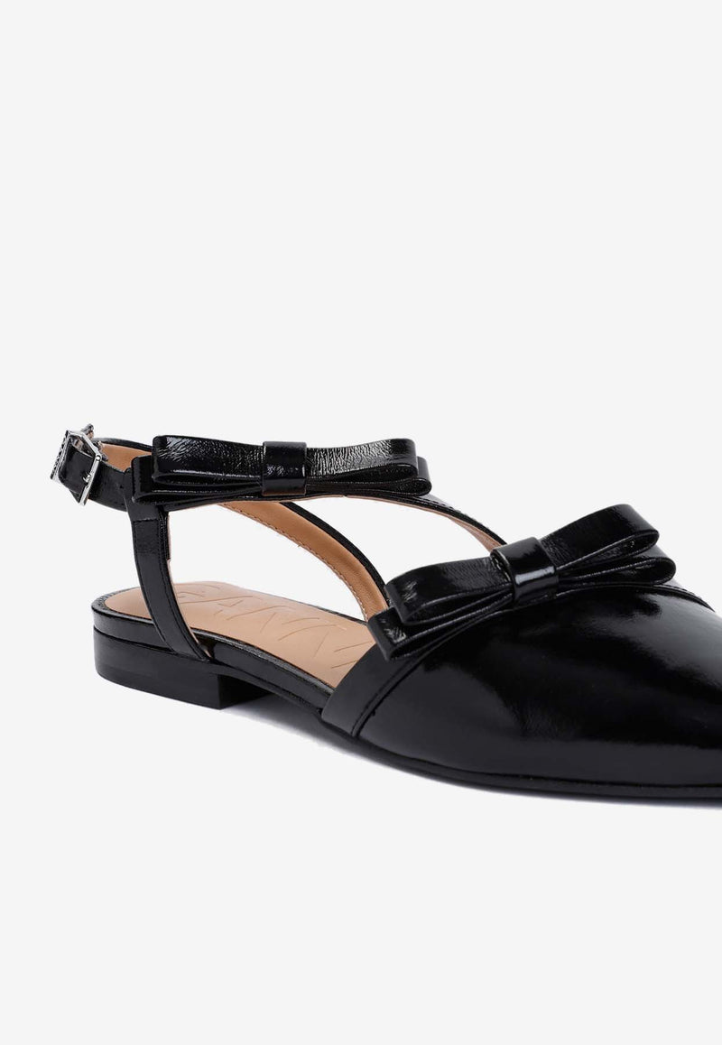 Multi-Bow Pointed-Toe Faux Leather Flats