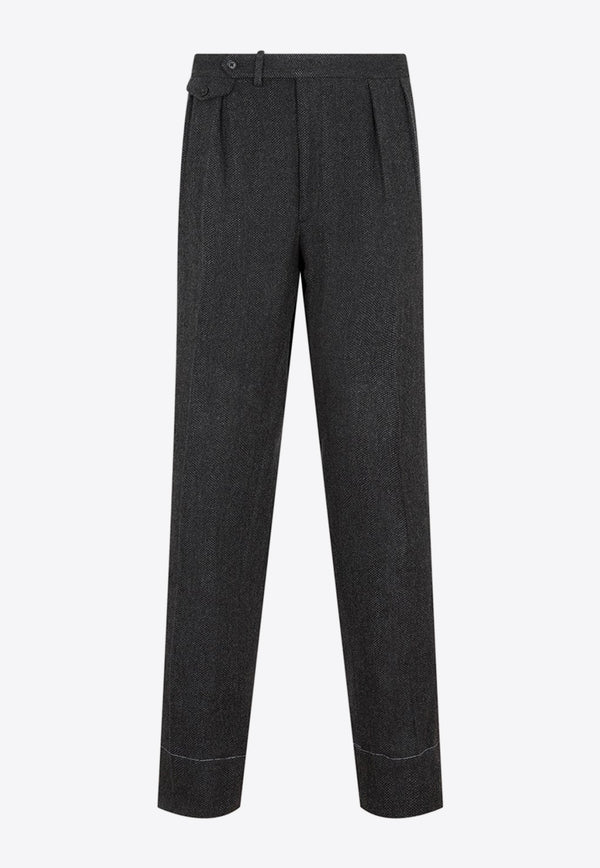 Herringbone Tailored Pants in Wool and Cashmere