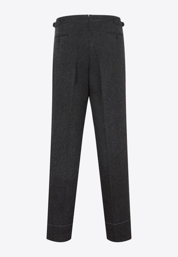 Herringbone Tailored Pants in Wool and Cashmere