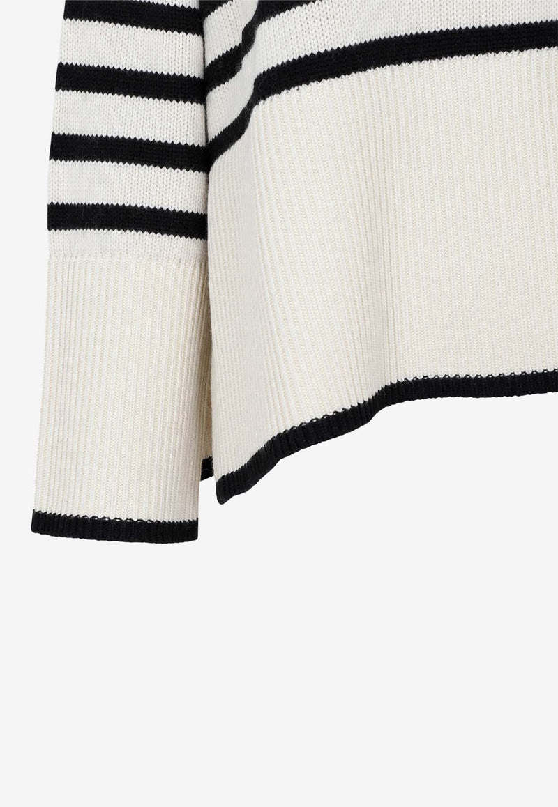 Striped Roll Neck Knit Sweater in Wool Blend