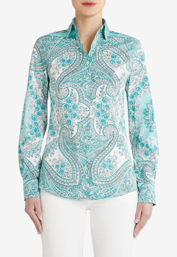 Etro Maxi Paisley Long-Sleeved Shirt 19383-5150 0250 Turquoise