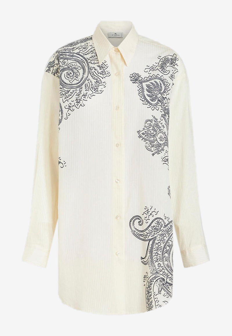 Etro Paisley-Print Long-Sleeved Shirt White 19385-4588 0990