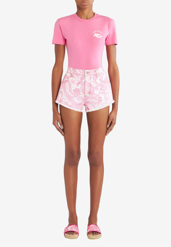 Etro Liquid Paisley Fringed Mini Shorts 19538-8311 0651 Pink