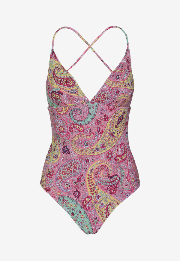Etro Floral Paisley One-Piece Swimsuit 19615-4467 0650 Pink