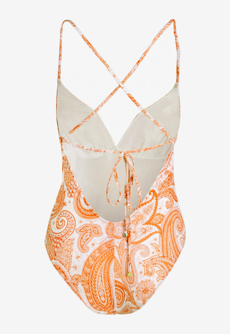 Etro Liquid Paisley One-Piece Swimsuit 19615-4475 0750 Orange