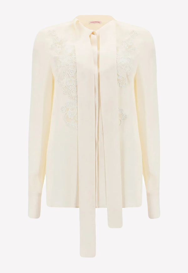 Valentino Embroidered Long-sleeved Silk Shirt White 1B3AB3T01MH A03