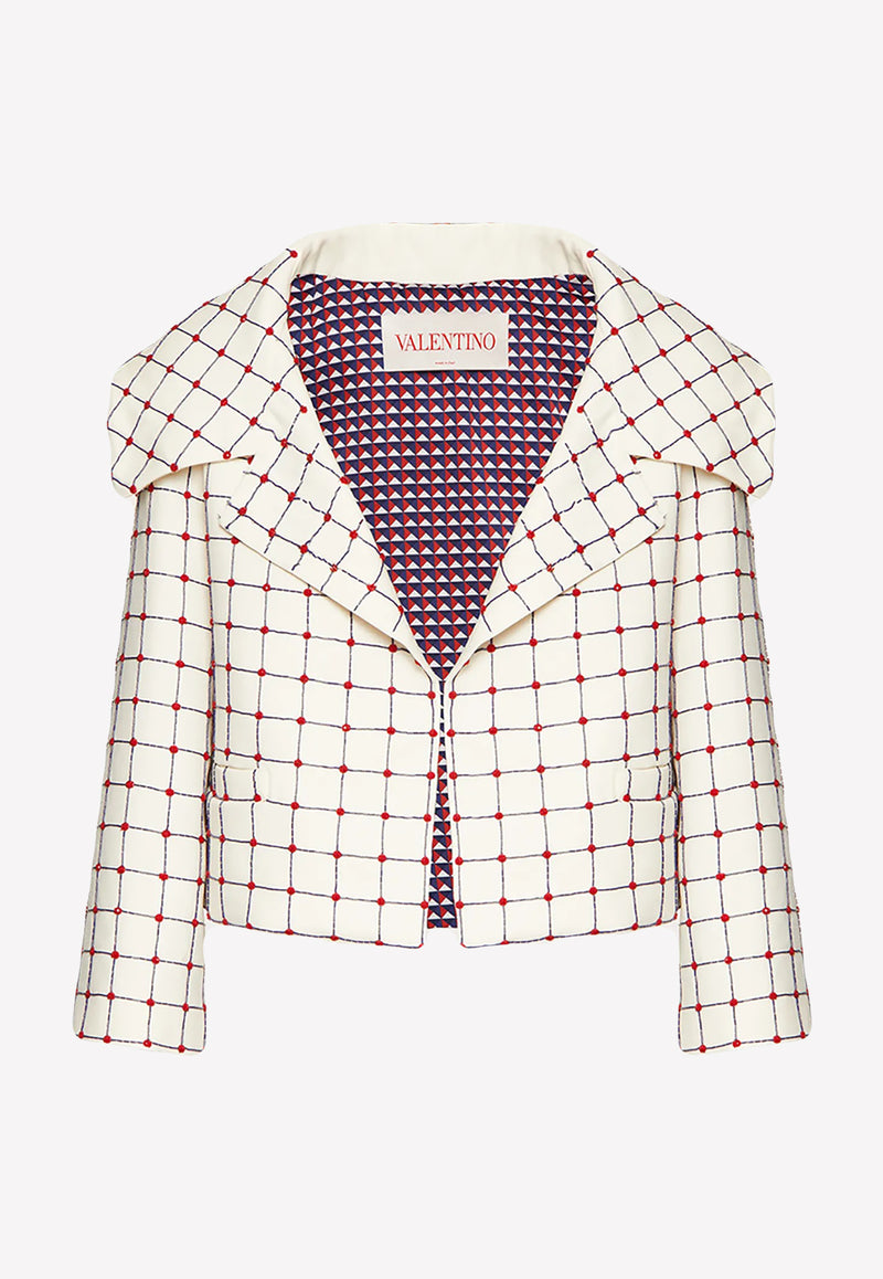 Valentino Beaded Crepe Couture Cropped Jacket White 1B3CE2L81CF 7DD