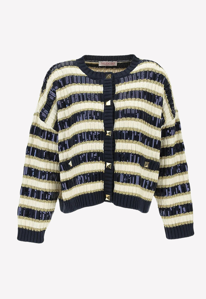 Valentino Rockstud Sequined Stripe Cardigan Multicolor 1B3KA04F7A3 7D1