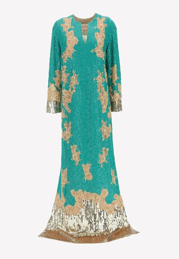 Valentino All-Over Embroidered Tulle Gown Green 1B3VDDM51ED K55