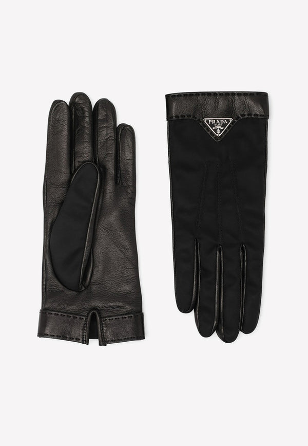 Prada Logo Plaque Leather Gloves Black 1GG1232DWB/L