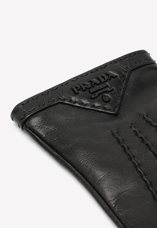 Prada Embossed Logo Leather Gloves Black 1GG46C038/L
