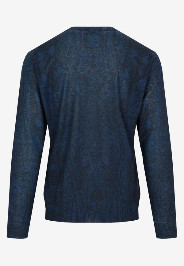 Etro Paisley Knit Sweater in Silk and Cashmere Navy 1M064-9958 0200