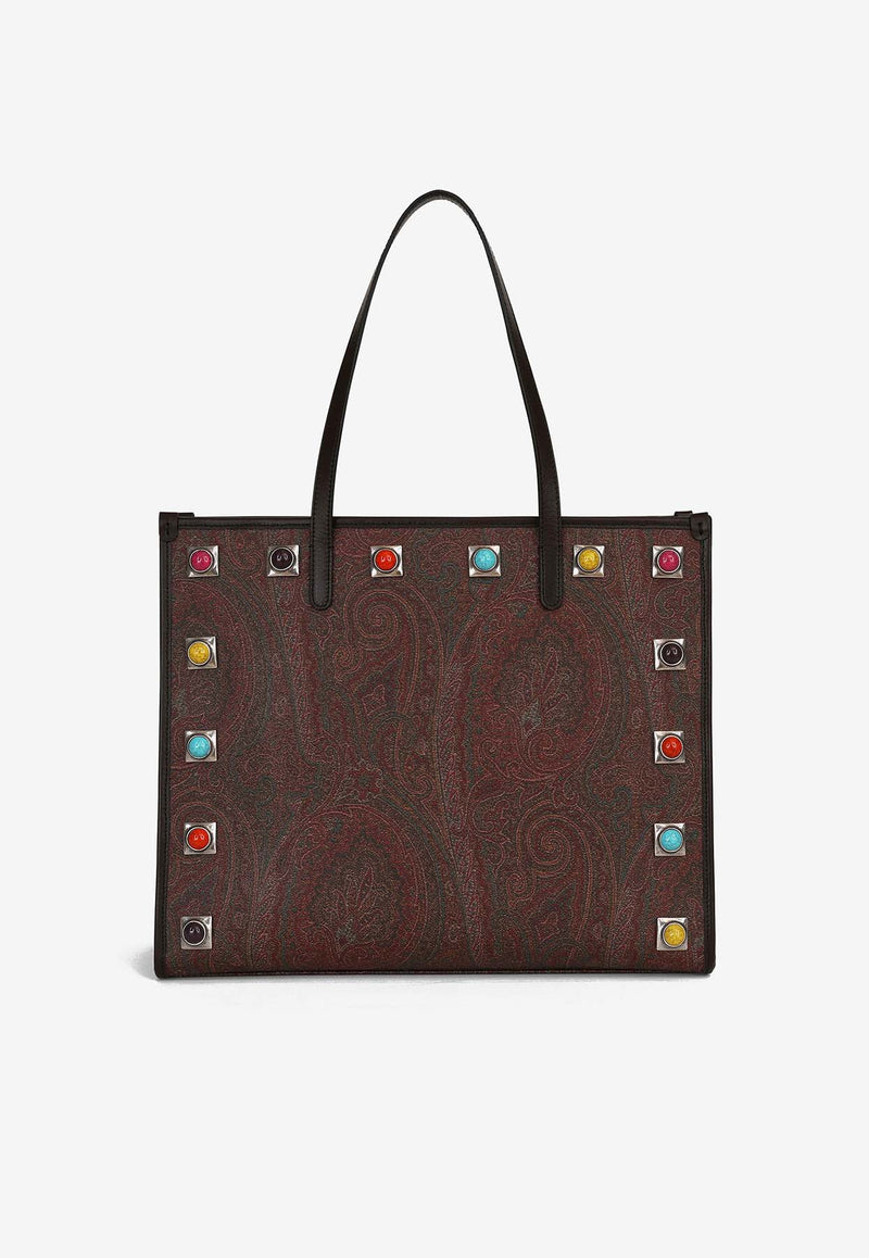 Etro Medium Paisley Shopping Bag with Stone Embellishment Brown 1N008-8665 0600