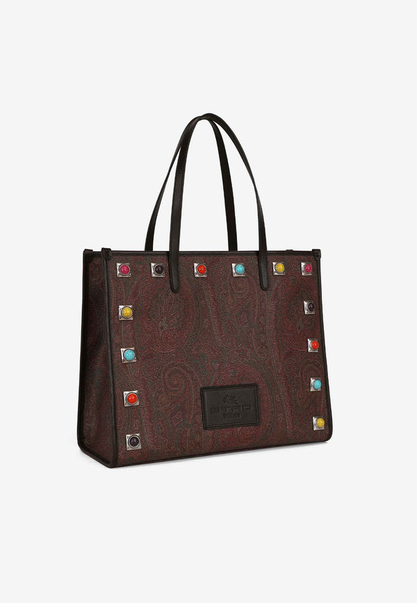 Etro Medium Paisley Shopping Bag with Stone Embellishment Brown 1N008-8665 0600