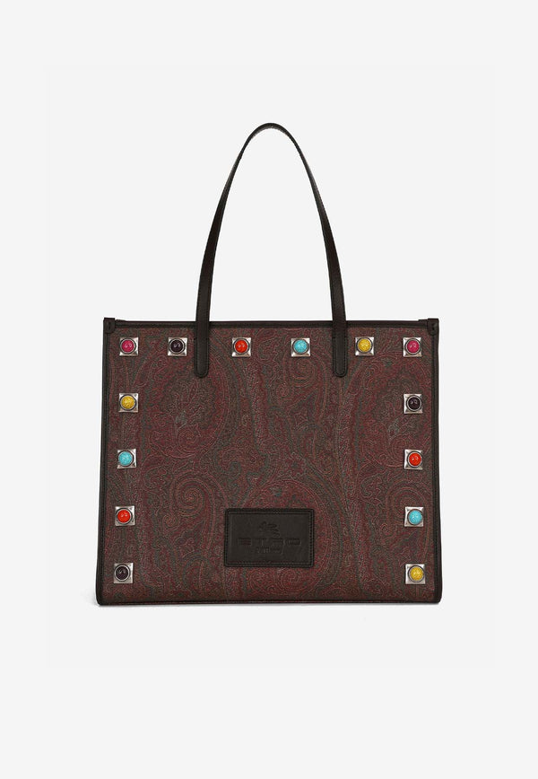 Etro Medium Paisley Shopping Bag with Stone Embellishment Brown 1N008-8665 0600