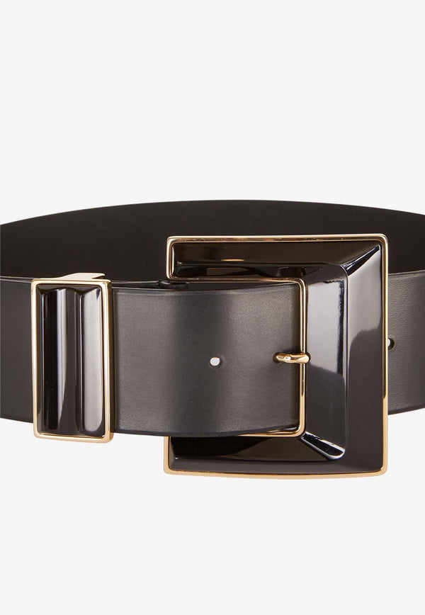 Etro Maxi Geometric Buckle Leather Belt Black 1N879-2911 0001