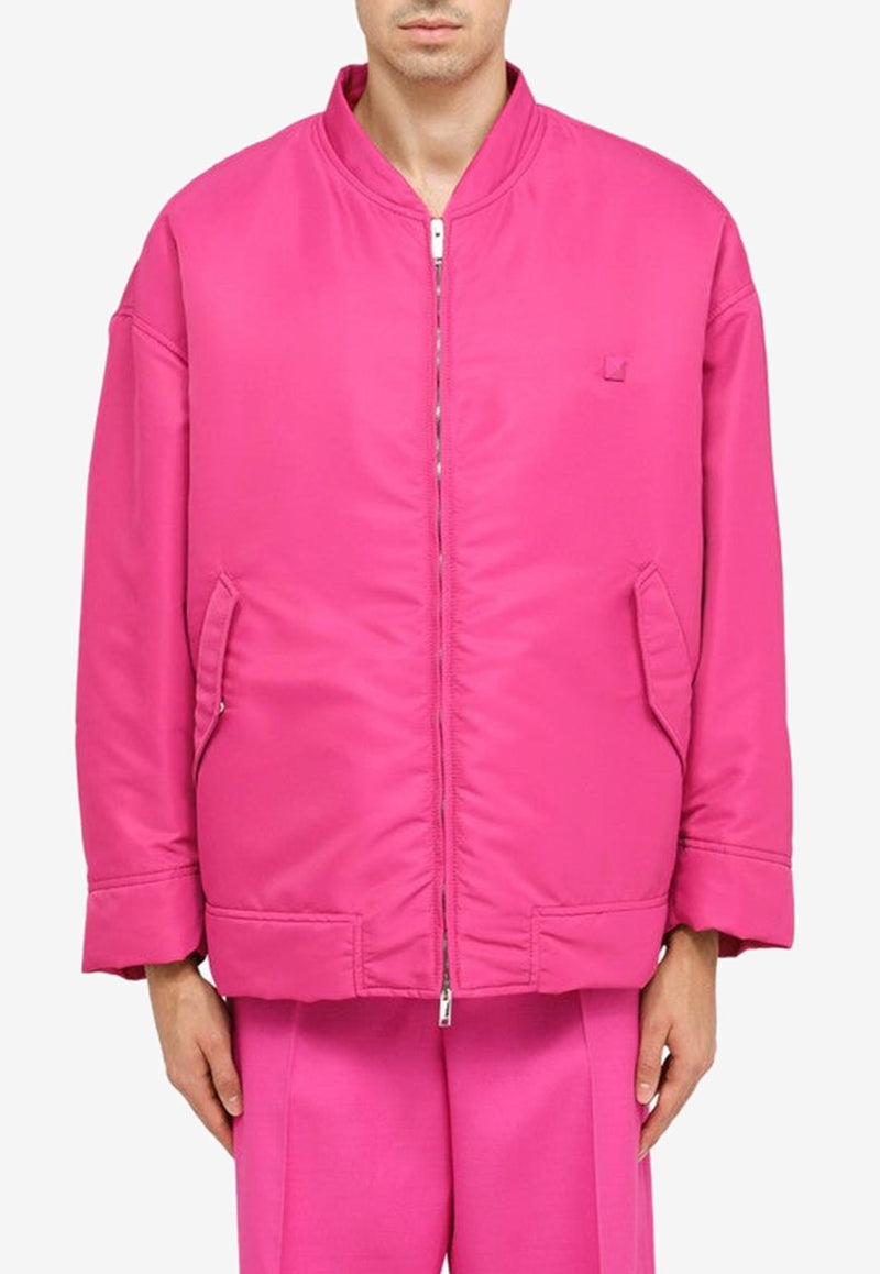 Valentino Roman Stud Nylon and Shearling Bomber Jacket Pink 1V0CIM357TV/L_VALE-UWT