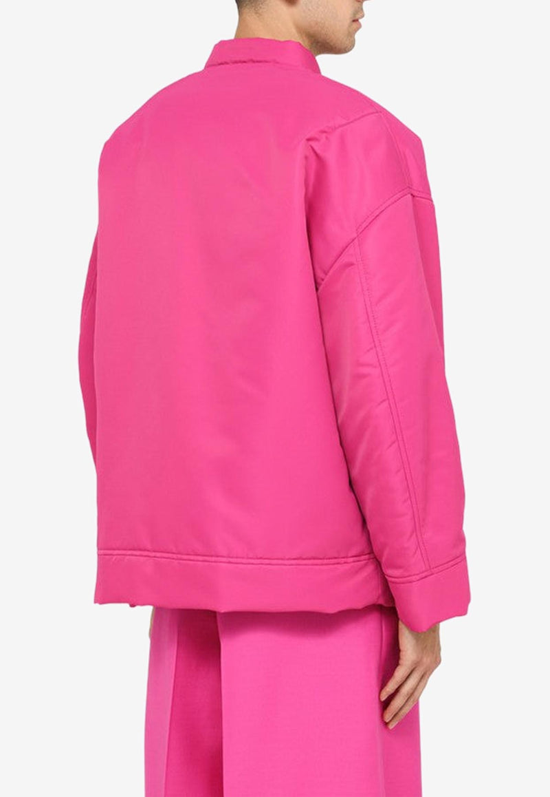 Valentino Roman Stud Nylon and Shearling Bomber Jacket Pink 1V0CIM357TV/L_VALE-UWT