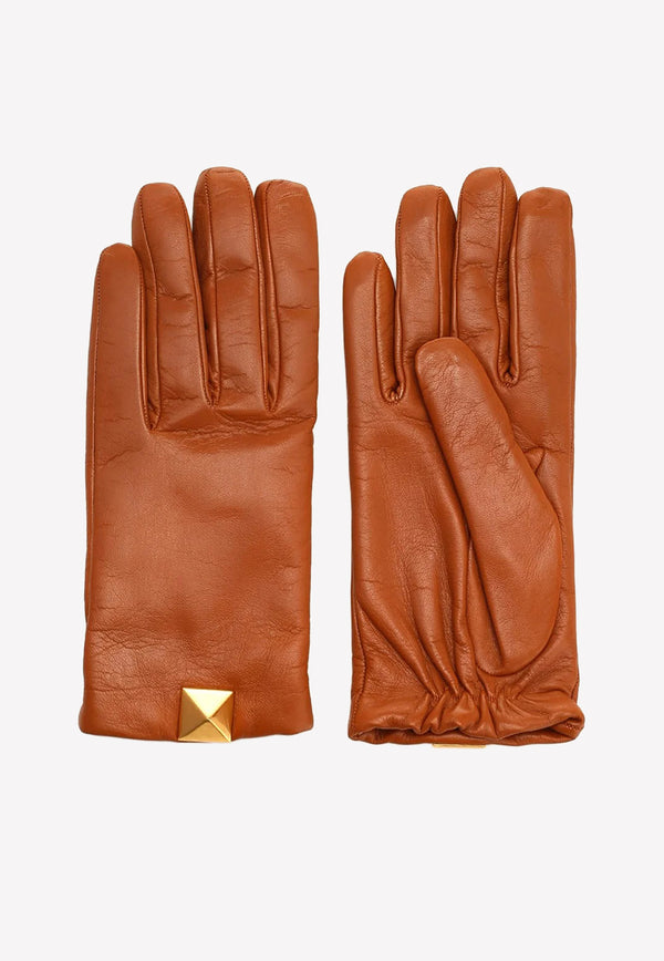 Valentino Roman Stud Leather Gloves Brown 1W2GDA00YBJ A06