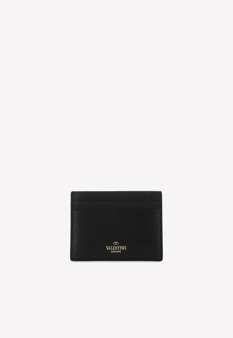 Valentino Rockstud Logo Cardholder in Grained Leather Black 1W2P0486VSH 0NO