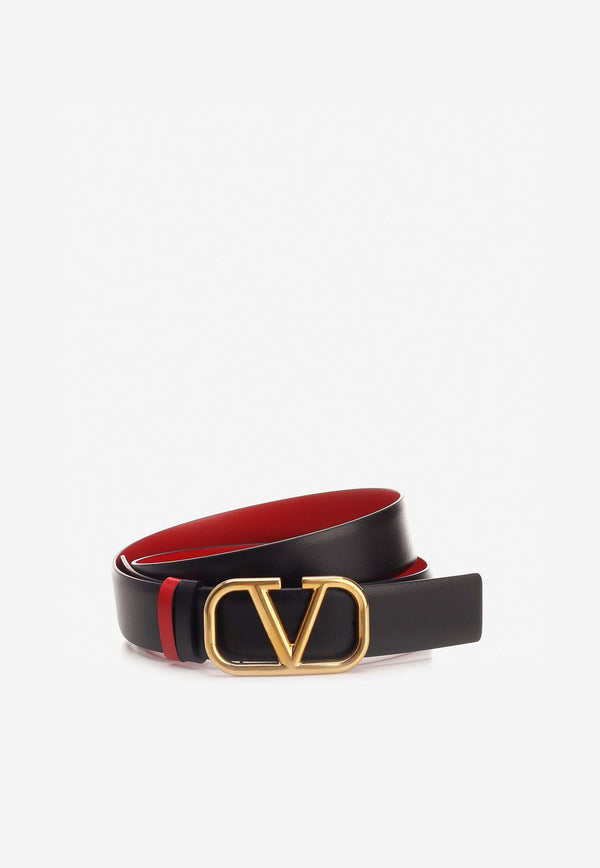 Valentino Reversible VLogo Buckle Belt in Calf Leather Black 1W2T0T15ZFR 0SM