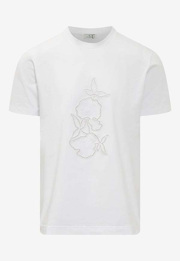 Etro Floral-Embroidered Short-Sleeved T-shirt White 1Y020-9552 0991