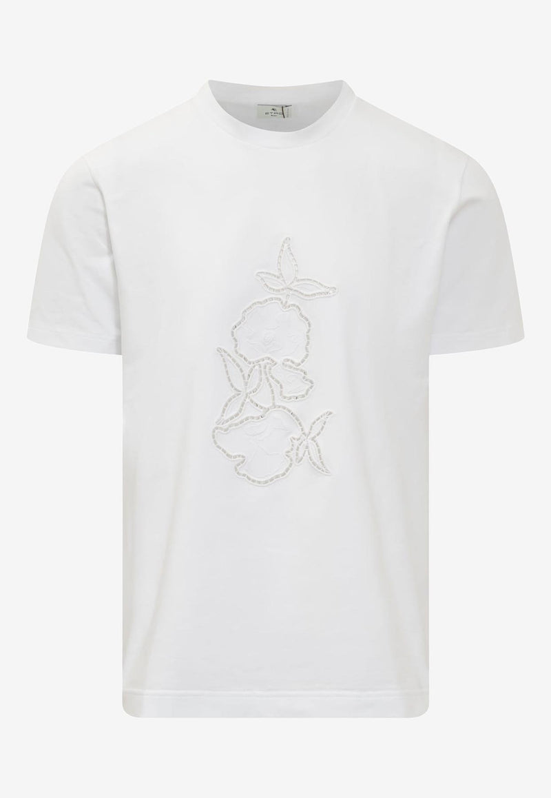 Etro Floral-Embroidered Short-Sleeved T-shirt White 1Y020-9552 0991