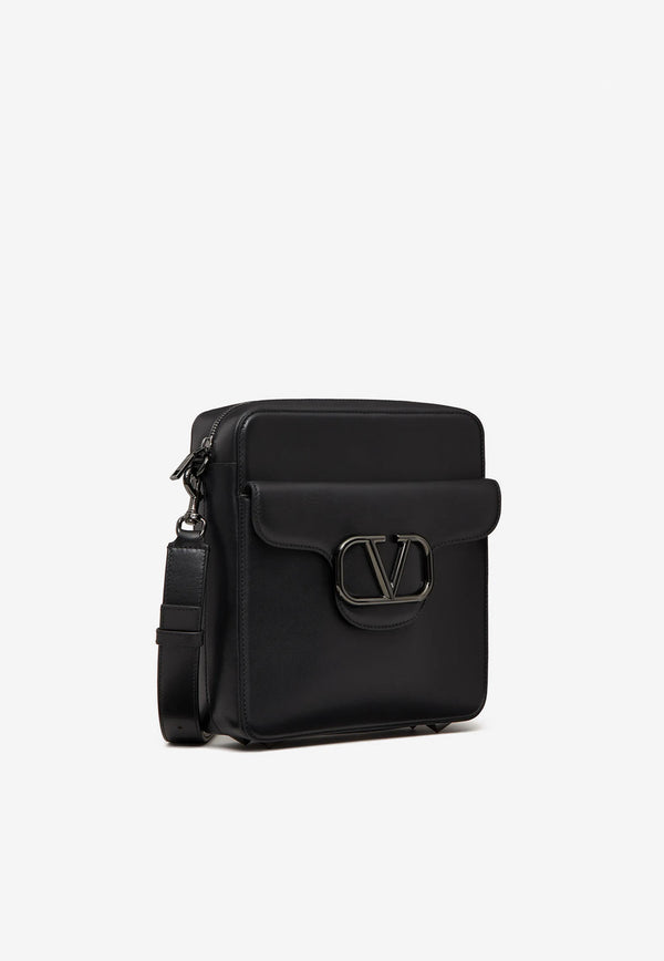 Valentino Locò VLogo Messenger Bag in Calf Leather Black 1Y2B0B64VTQ 0NO