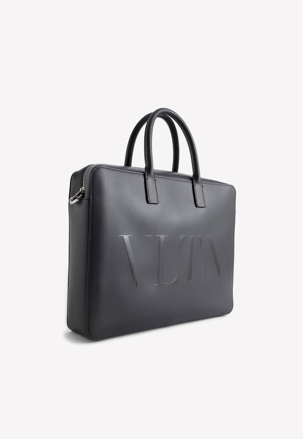 Valentino Logo Briefcase in Bovine Leather Black 1Y2B0B74GUI 0NO