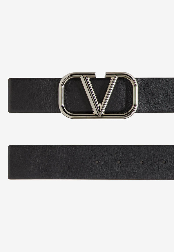 Valentino VLogo Signature Belt in Calfskin Leather Black 1Y2T0Q87AZR 0NO