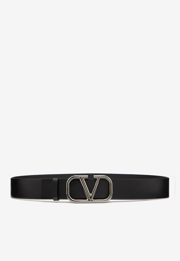 Valentino VLogo Signature Belt in Calfskin Leather Black 1Y2T0Q87AZR 0NO