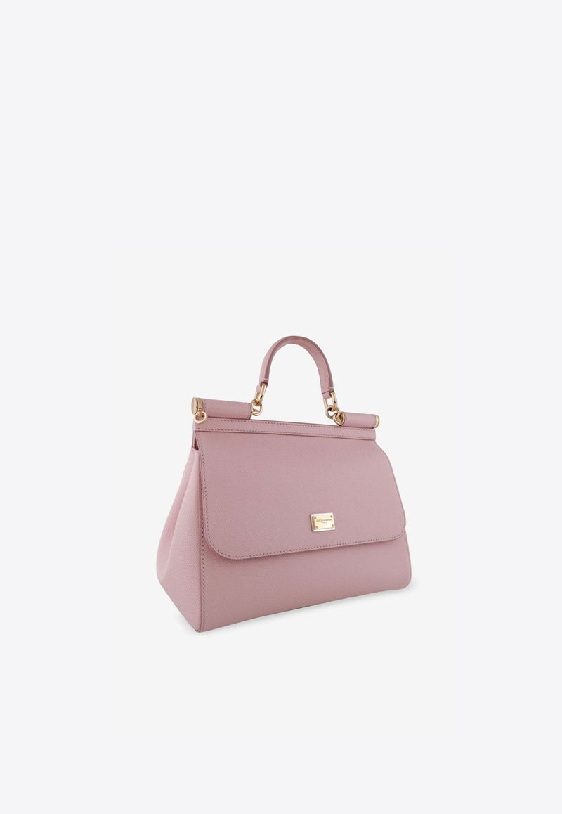 Dolce & Gabbana Medium Sicily Calfskin Logo-Plaque Top Handle Bag Pink BB6002 A1001 8H402