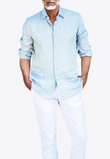 Les Canebiers Blue Divin Button-Up Shirt in Linen Divin Shirt-Sky Blue