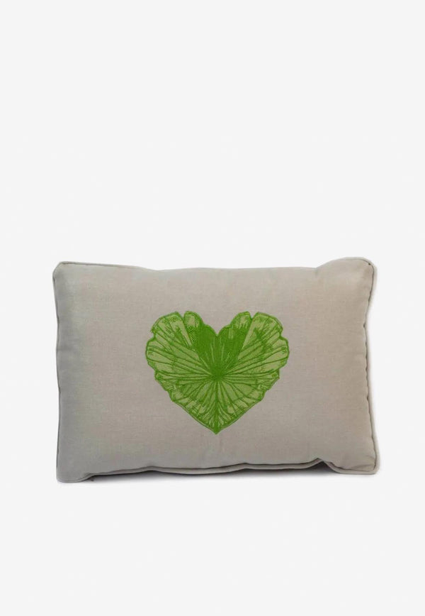 Stitch Jo Heart Leaf Rectangular Cushion Off-white