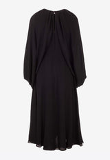 Valentino Cape Sleeves Georgette Midi Dress-Black-VB3VAUS21MH 0NO